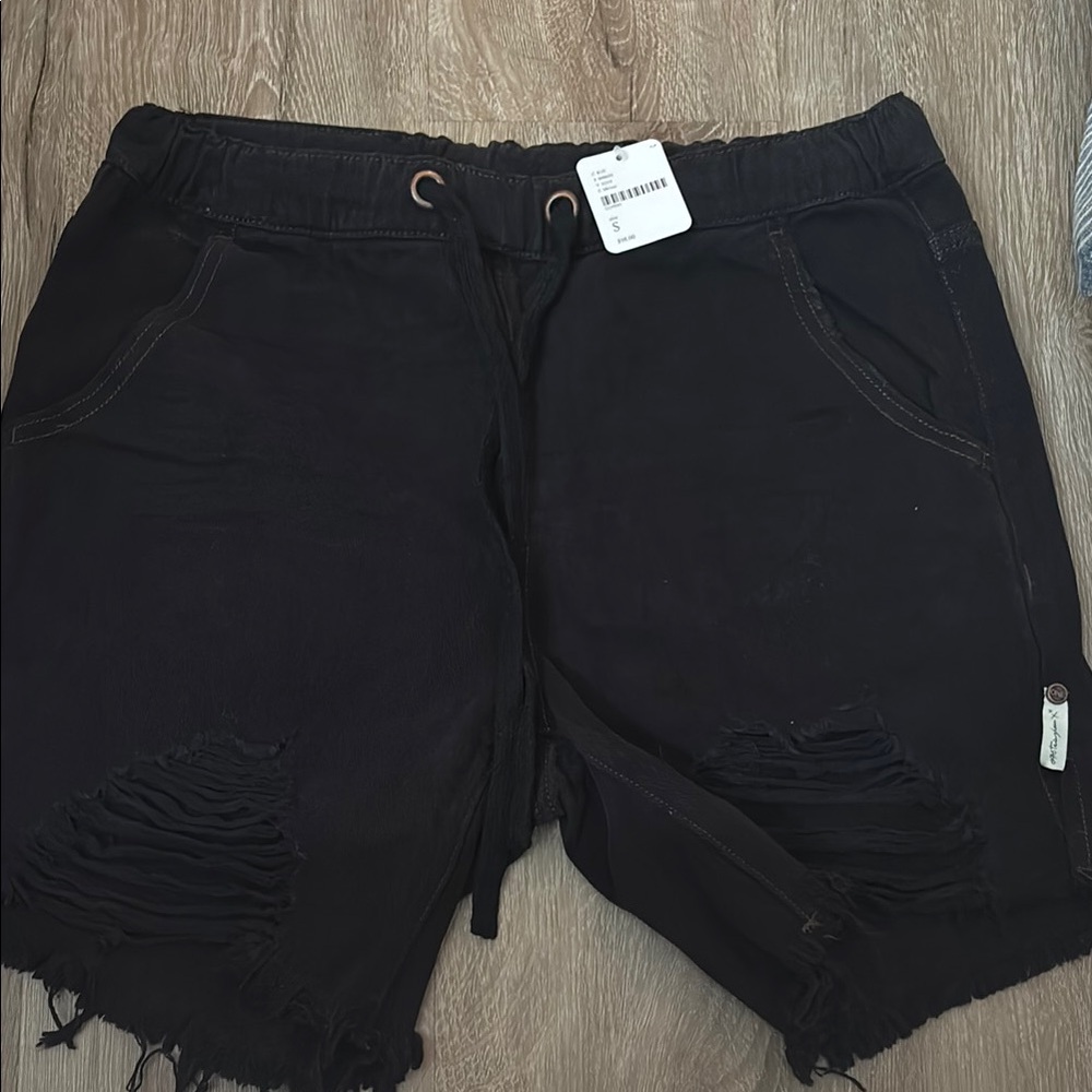Black Distressed Denim Shorts free people small 4 new one teaspoon